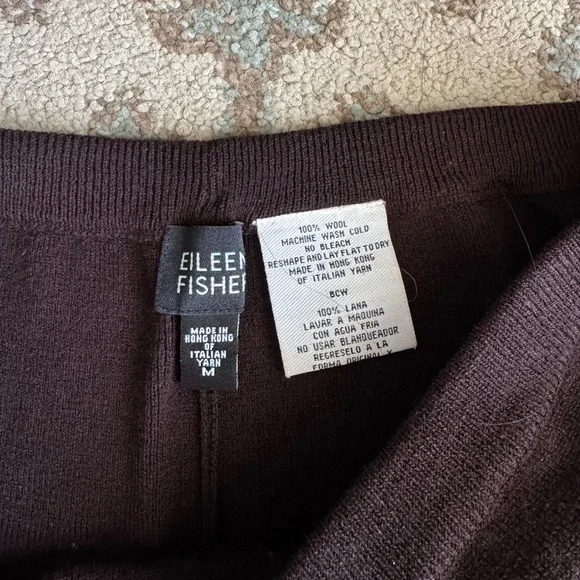 Eileen Fisher Chocolate Brown 100% Wool Lounging Pants Cozy Size M High Waisted - Picture 3 of 3